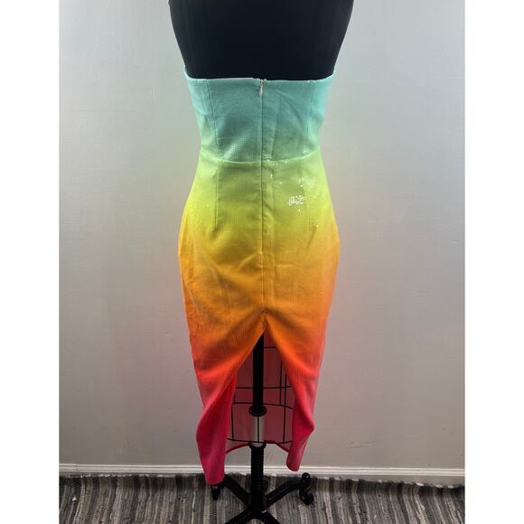 NWT RuNAWaY Malibu Midi Dress Rainbow Ombre Strapless Sequin Bodycon Size L - Picture 6 of 11